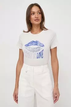 Хлопковая футболка Guess, бежевый