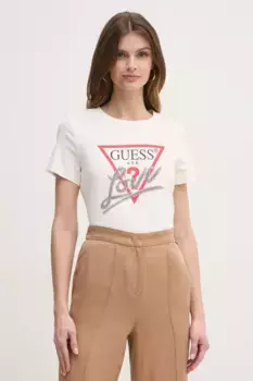 Хлопковая футболка Guess, бежевый
