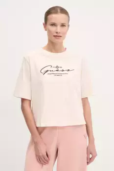 Хлопковая футболка Guess, бежевый