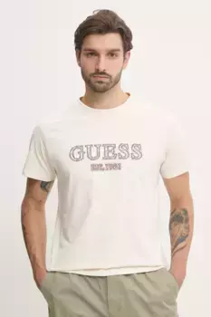 Хлопковая футболка Guess, бежевый