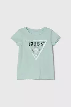 Хлопковая футболка Guess, бирюзовый