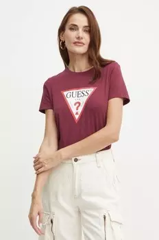 Хлопковая футболка Guess, бордовый