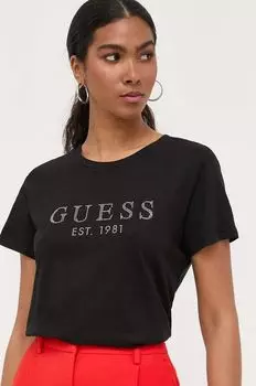Хлопковая футболка Guess, черный