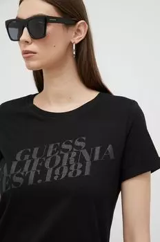 Хлопковая футболка Guess, черный