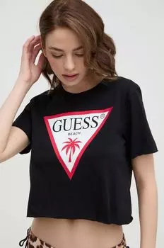Хлопковая футболка Guess, черный