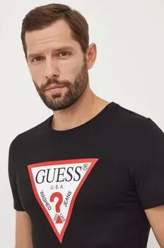 Хлопковая футболка Guess, черный
