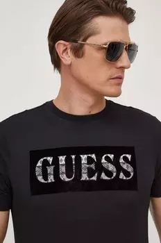 Хлопковая футболка Guess, черный