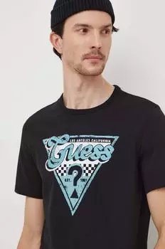 Хлопковая футболка Guess, черный
