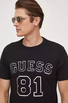Хлопковая футболка Guess, черный