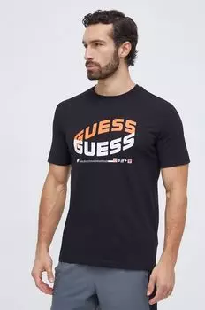 Хлопковая футболка Guess, черный