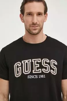 Хлопковая футболка Guess, черный
