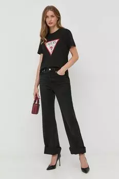 Хлопковая футболка Guess, черный