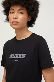 Хлопковая футболка Guess, черный