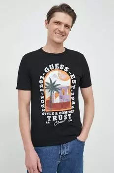 Хлопковая футболка Guess, черный