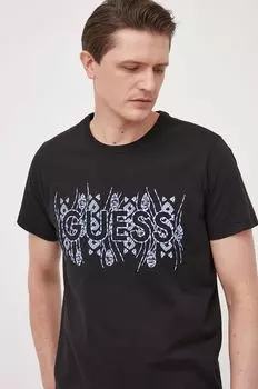 Хлопковая футболка Guess, черный