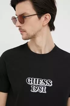 Хлопковая футболка Guess, черный