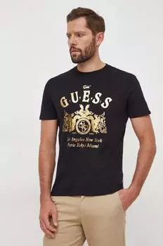 Хлопковая футболка Guess, черный