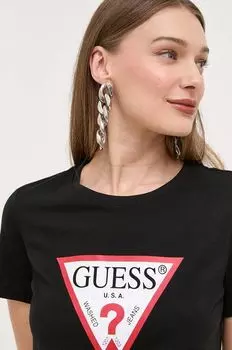 Хлопковая футболка Guess, черный