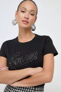 Хлопковая футболка Guess, черный