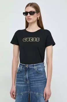 Хлопковая футболка Guess, черный