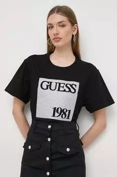 Хлопковая футболка Guess, черный