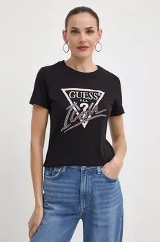 Хлопковая футболка Guess, черный