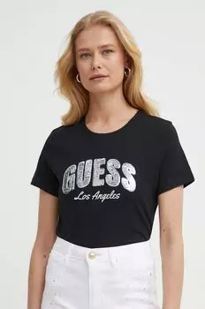 Хлопковая футболка Guess, черный