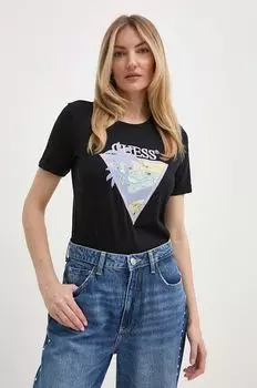 Хлопковая футболка Guess, черный