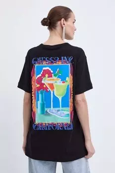 Хлопковая футболка Guess, черный