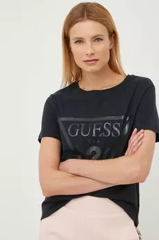 Хлопковая футболка Guess, черный