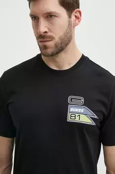 Хлопковая футболка Guess, черный