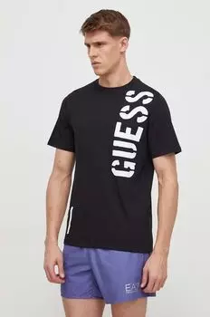 Хлопковая футболка Guess, черный