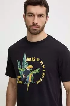Хлопковая футболка Guess, черный