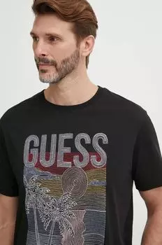 Хлопковая футболка Guess, черный