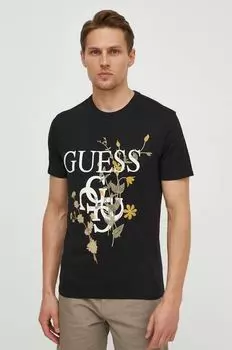 Хлопковая футболка Guess, черный