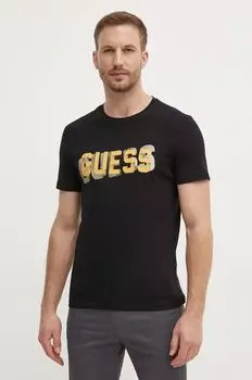 Хлопковая футболка Guess, черный