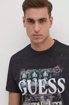 Хлопковая футболка Guess, черный