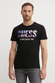 Хлопковая футболка Guess, черный