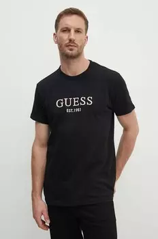 Хлопковая футболка Guess, черный