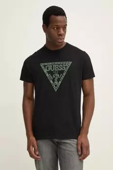 Хлопковая футболка Guess, черный