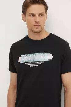 Хлопковая футболка Guess, черный