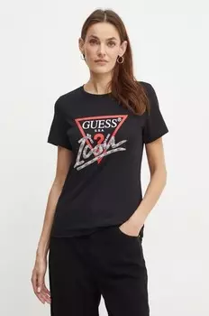 Хлопковая футболка Guess, черный
