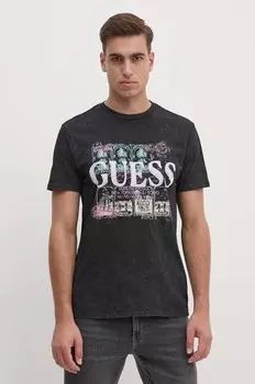 Хлопковая футболка Guess, черный