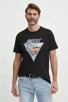 Хлопковая футболка Guess, черный