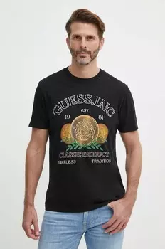 Хлопковая футболка Guess, черный