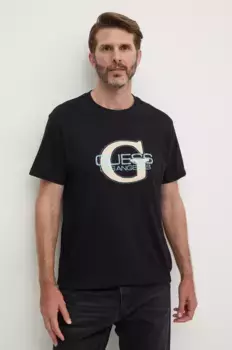 Хлопковая футболка Guess, черный