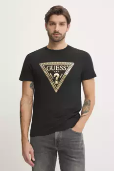 Хлопковая футболка Guess, черный