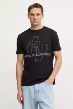 Хлопковая футболка Guess, черный