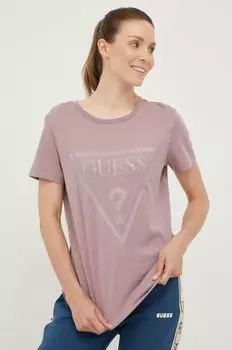 Хлопковая футболка Guess, фиолетовый
