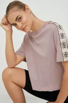 Хлопковая футболка Guess, фиолетовый
